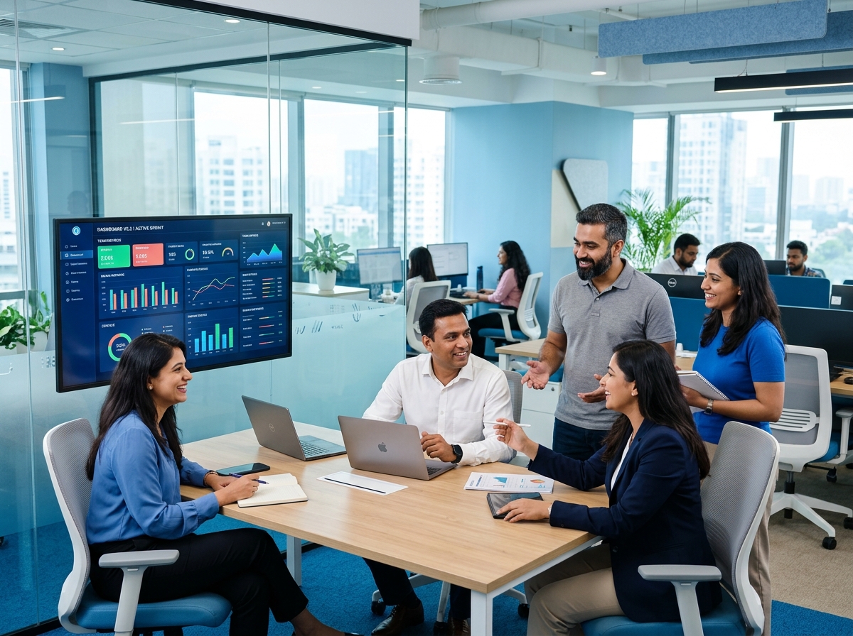 The team working together in the office